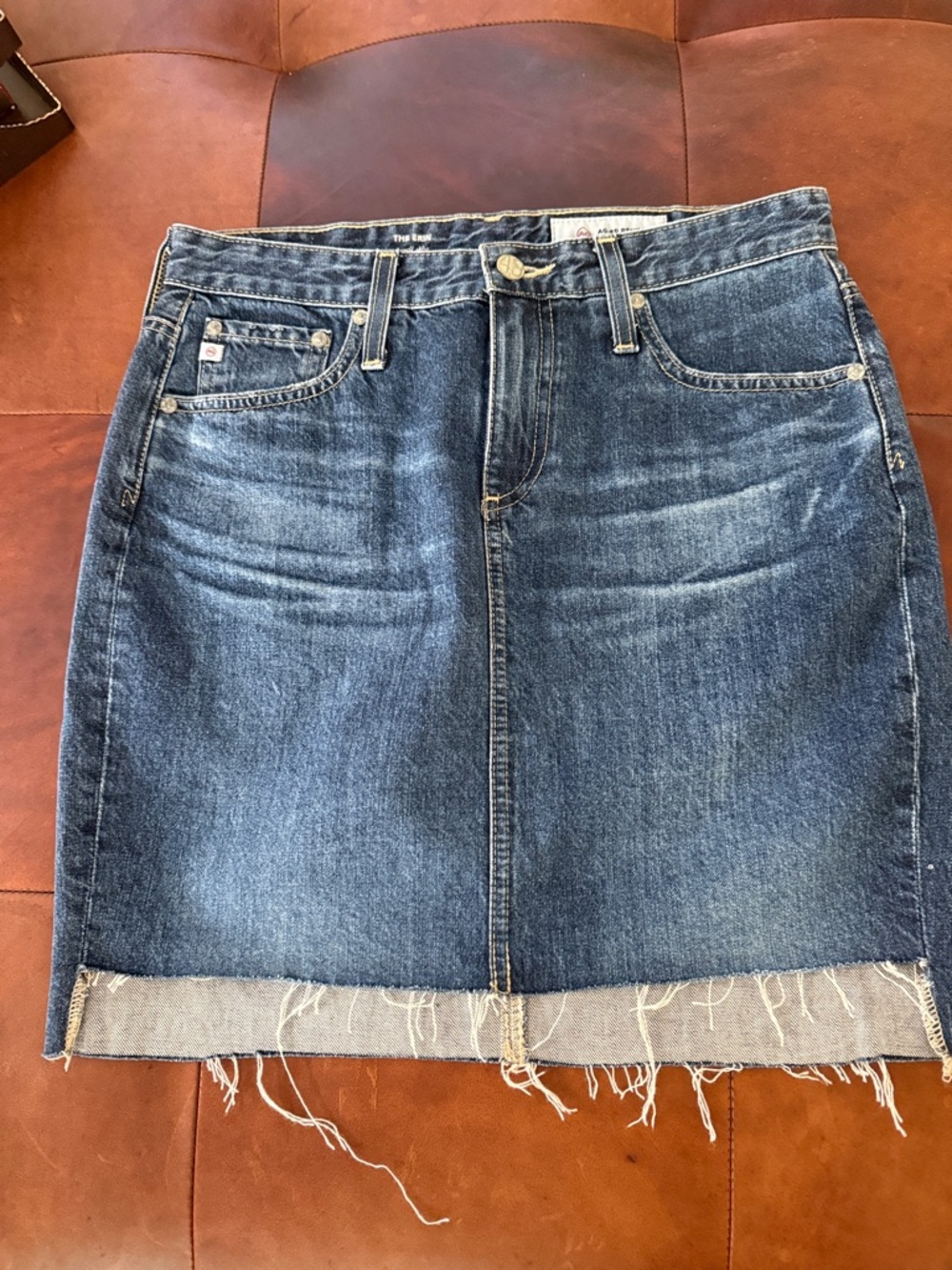 AG Adriano Goldschmied Dark Blue Denim Skirt with Frayed Hem
